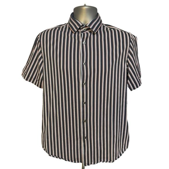 Bugatchi Blue and Red Striped Short Sleeve Comfort Stretch Button Down Size S - Picture 1 of 9